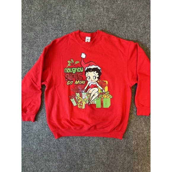 Betty Boop Tops - Y2K Betty Boop Vintage Size XL Red Crewneck Sweatshirt Christmas Naughty‎ Girls